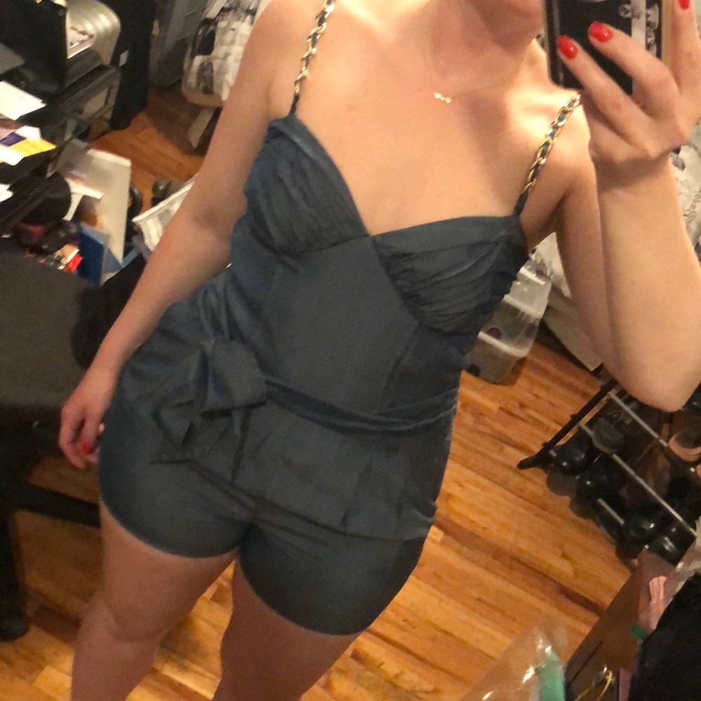 Jean romper with gold chain